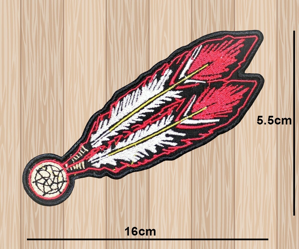 FEATHER TRIBAL RED AND WHITE IRON/SEW ON PATCH EMBROIDERED APPLIQUE BADGE LOGO