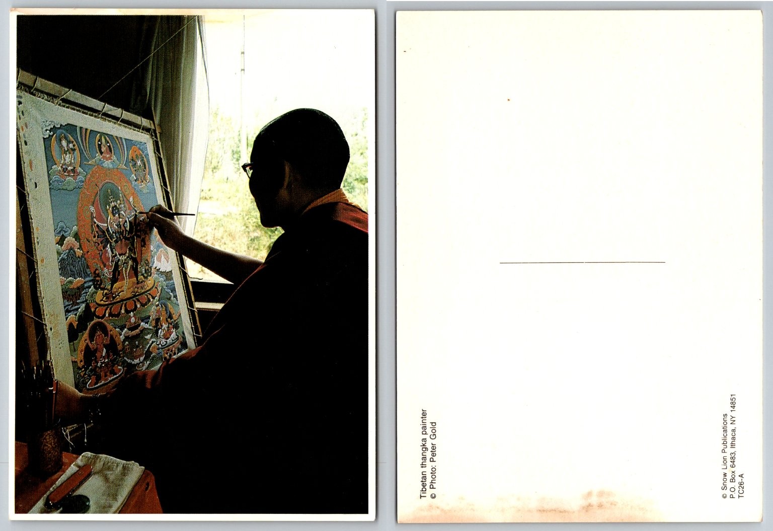 Tibetan Thangka Painter Artist at Work Postcard Snow Lion Peter Gold Art