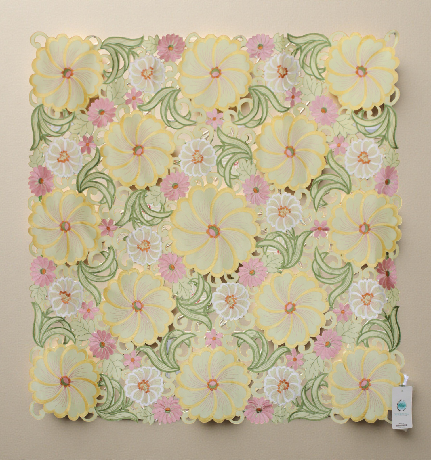 Colorful Floral Embroidered Cutwork Tablecloth by Decorating Touch 32” x 33”