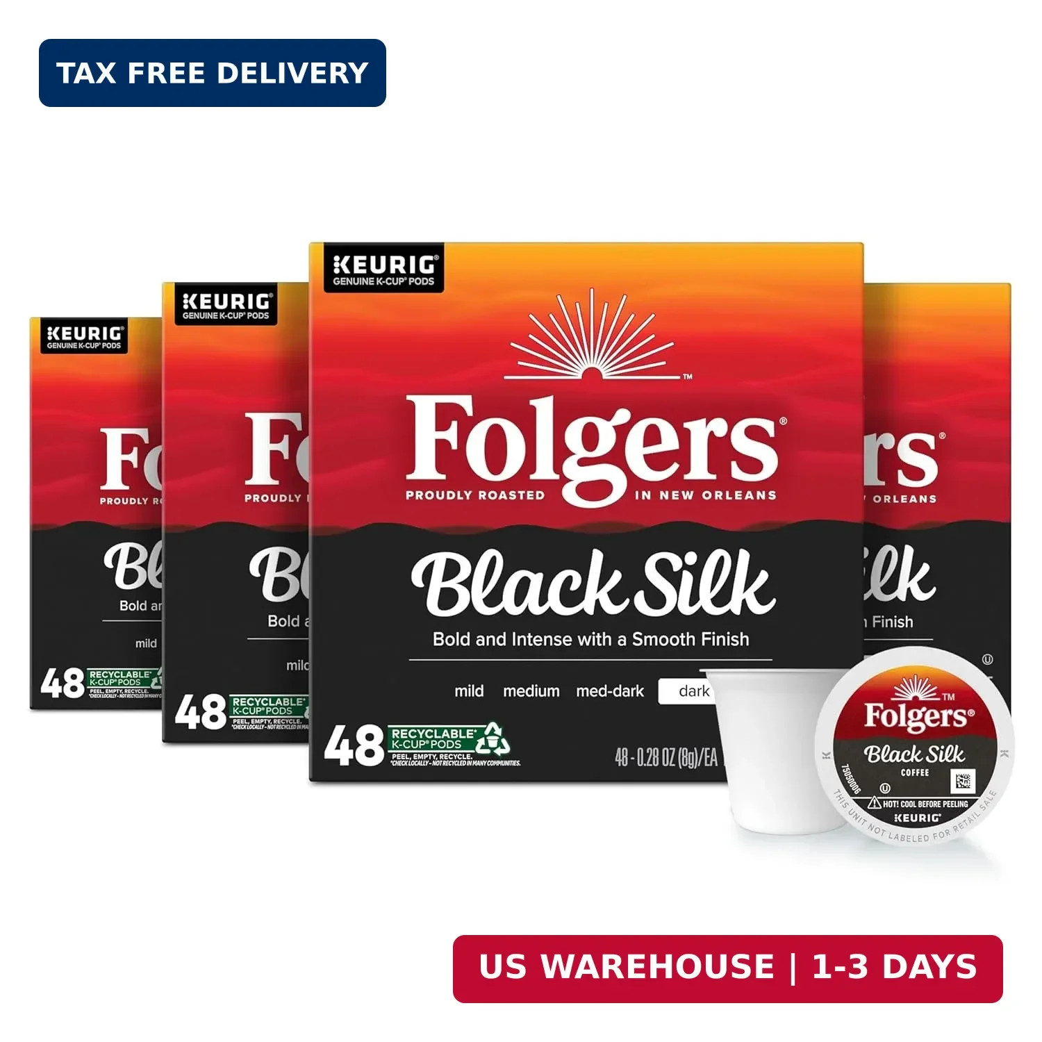 Folgers Black Silk, Dark Roast Coffee, Keurig K-Cup Pods, 48-Count Boxes (Pack o