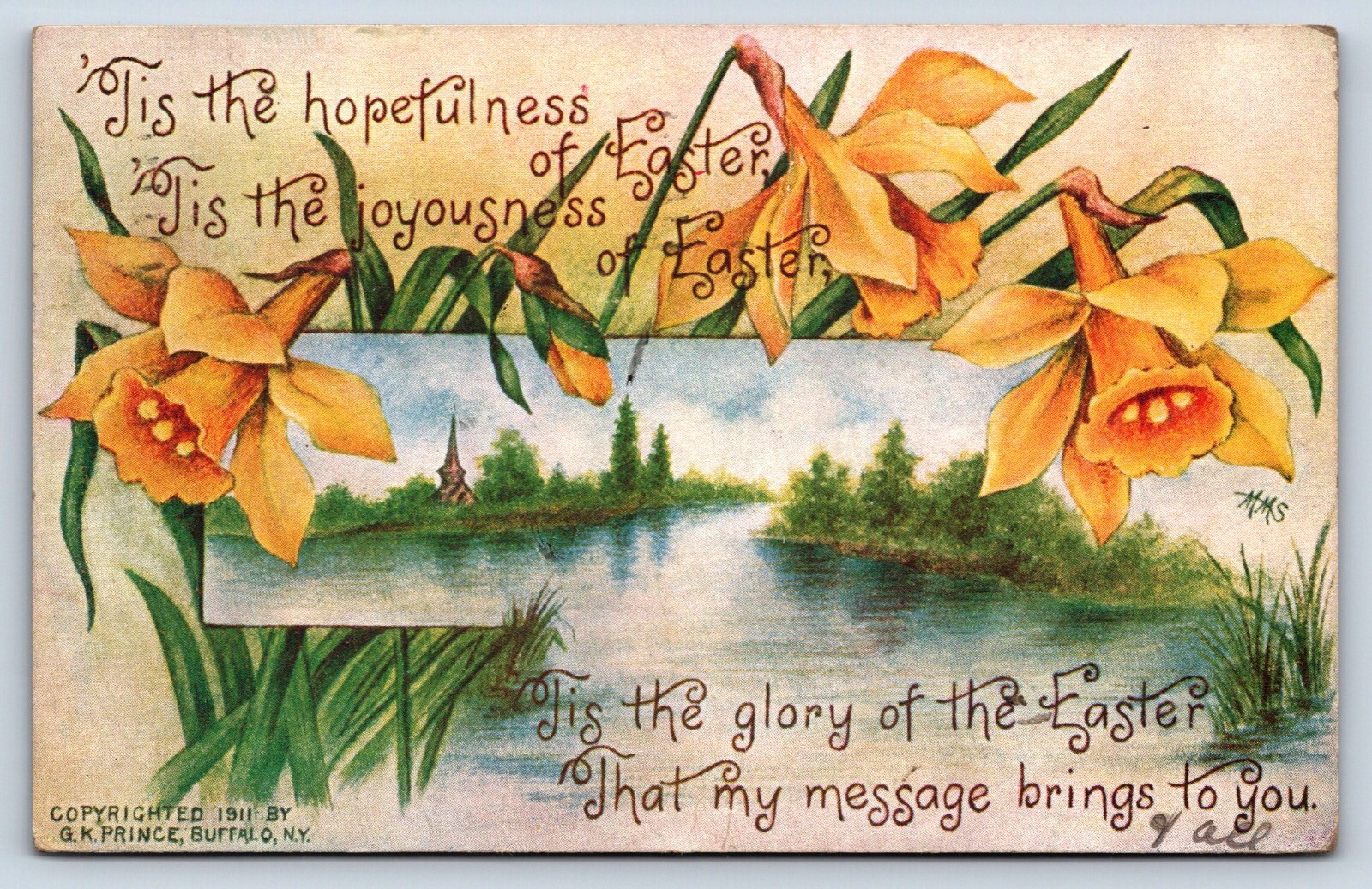 Postcard Easter Glory Poem Artist Hopefulness Joyousness Flower G K Prince F2