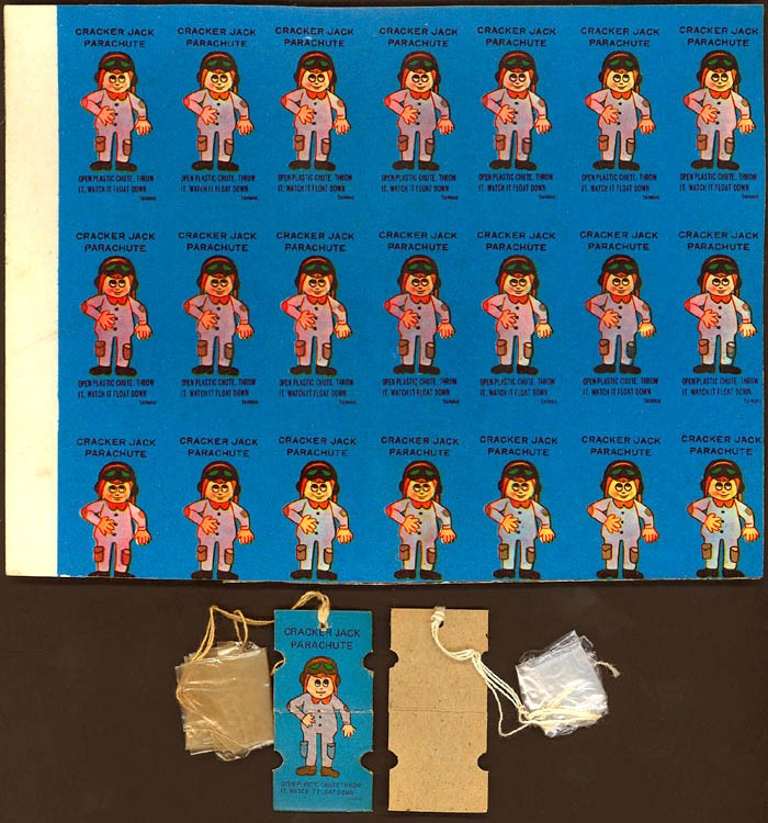 RARE 1960s CRACKER JACK CONFECTION PARATROOPER ART PROOF SHEET WITH (2) PRIZES