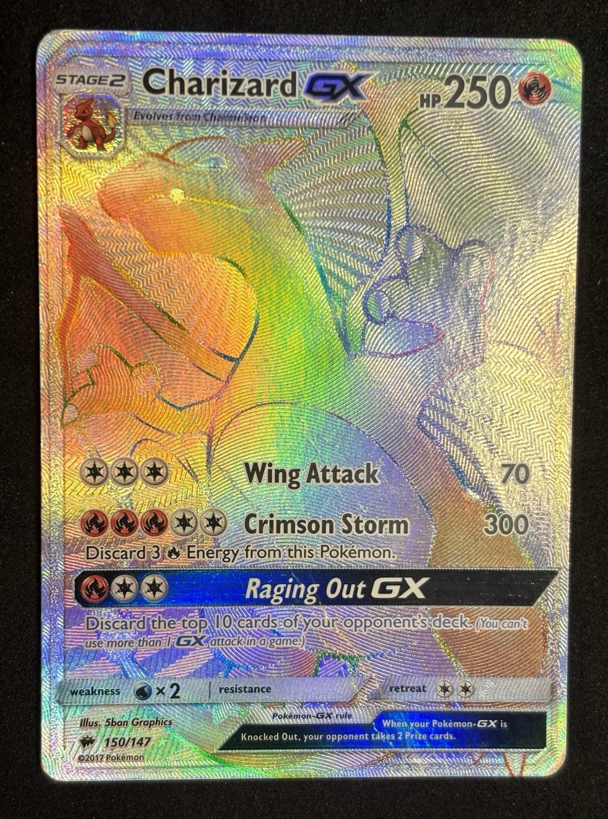 Pokemon TCG Charizard GX 150/147 Full Art Burning Shadows Secret Rare HP