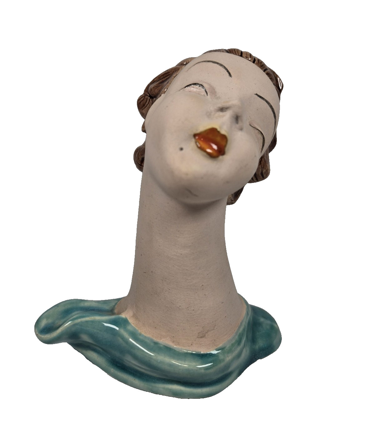 Goldscheider style Free Standing 6″ Bust Aqua blue Orange lipstick