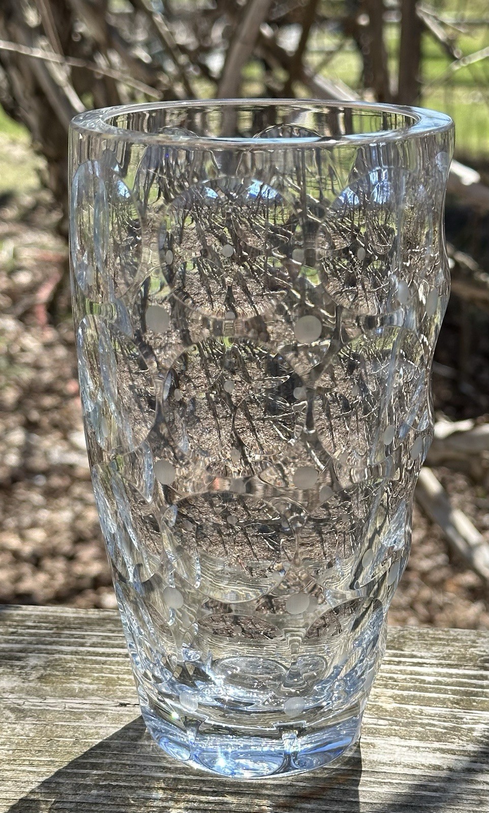 Peill Putzler Germany MCM Crystal VASE Great Optics Etched Dots Concave Circles