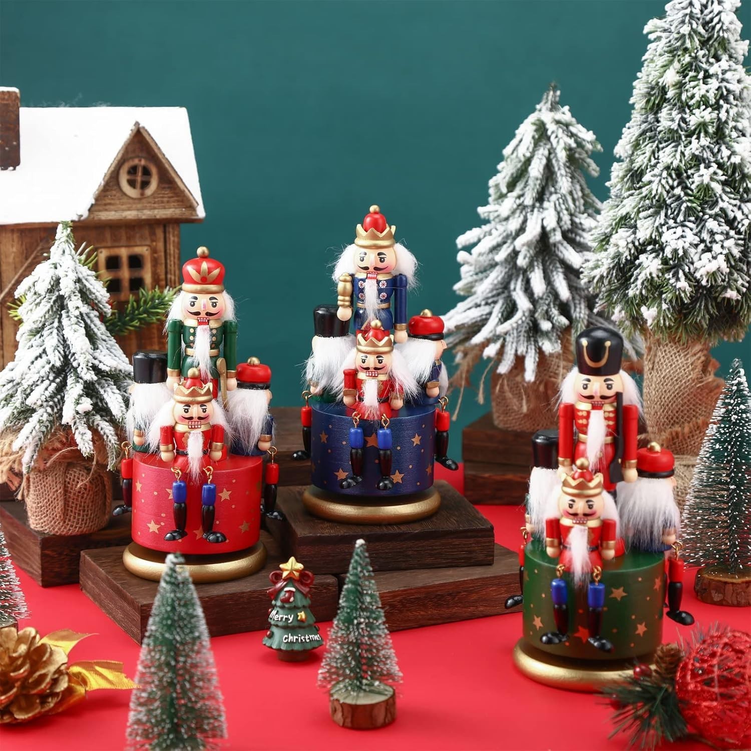 Christmas Nutcracker Musical Box Rotating Wooden Soldier Toy Holiday Home Decor