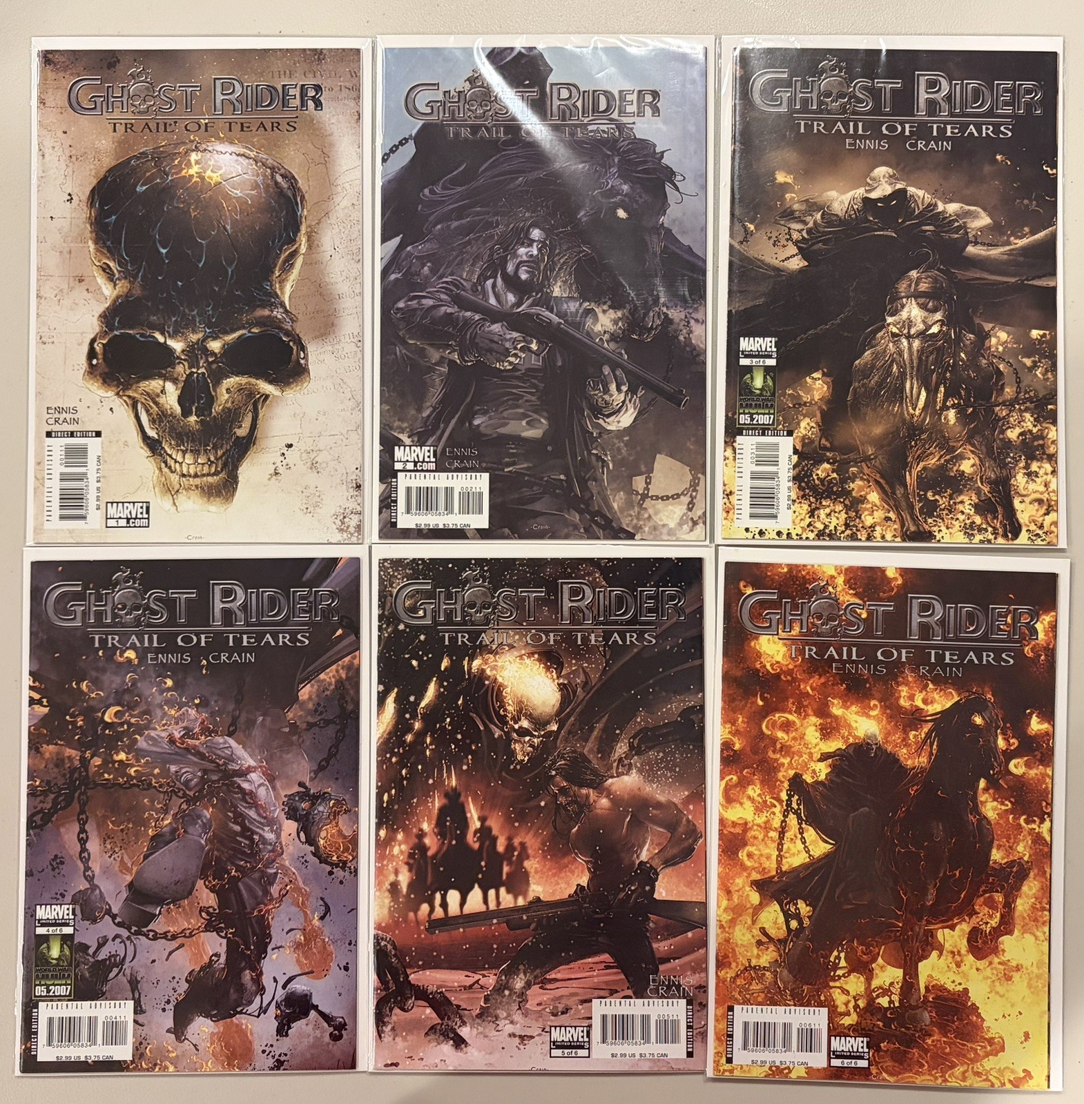 Ghost Rider: Trail Of Tears 1-6, Clayton Crain. Marvel. 1, 2, 3, 4, 5, & 6. 2007