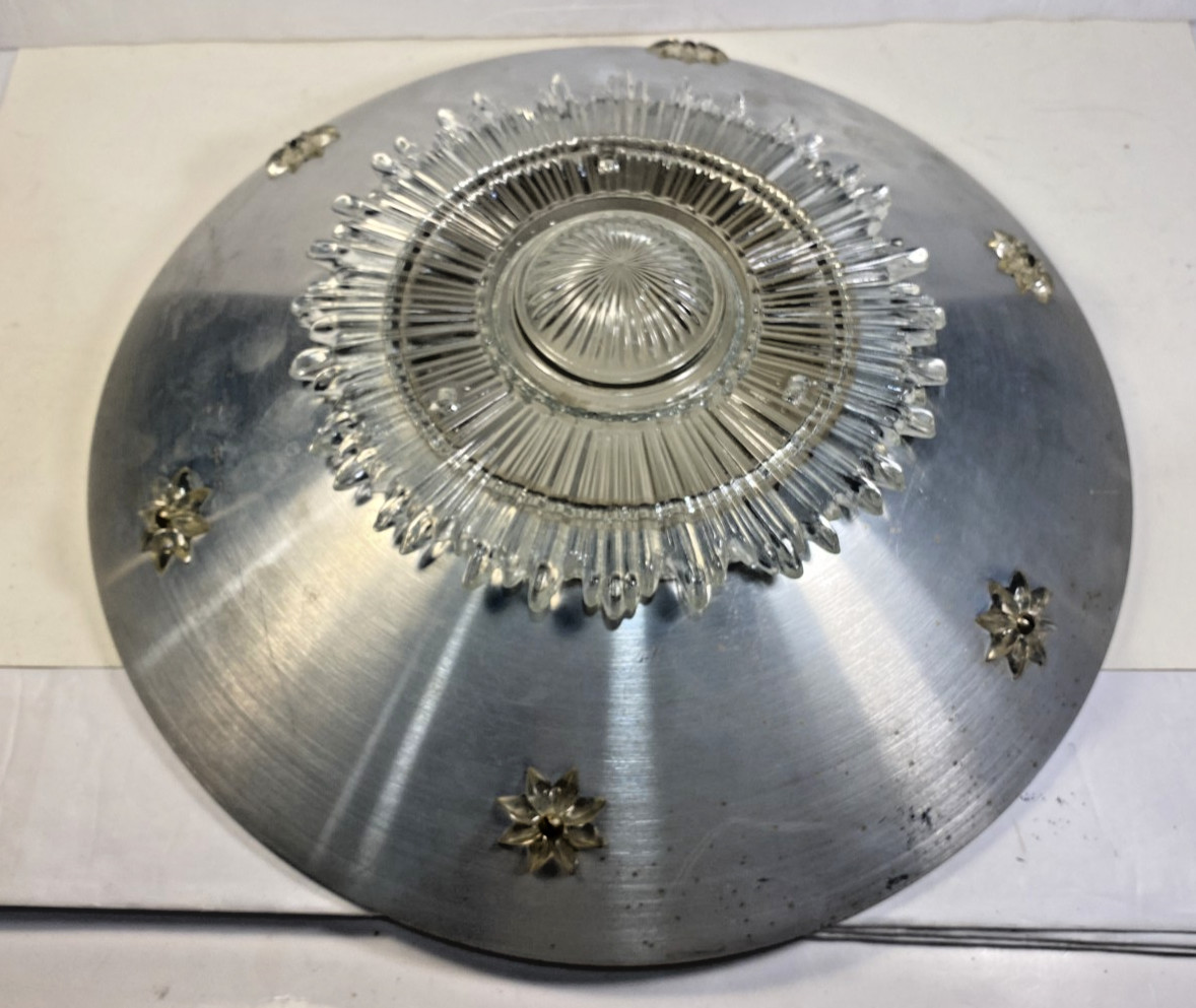 Vtg 40s 50s McmAtomic Aluminum Starburst 3 Chain Ceiling Light UFO Flying Saucer