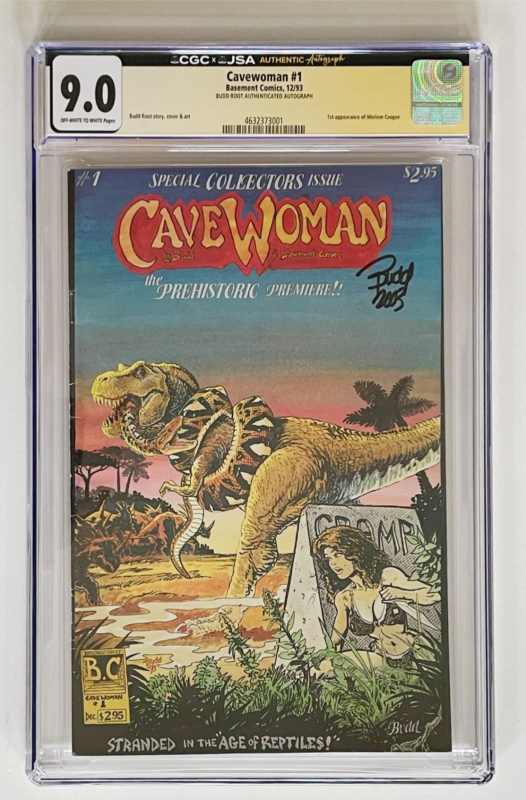 Cavewoman #1 (1993) CGC 9.0 1st App Meriem Budd Root Authenticated Signature