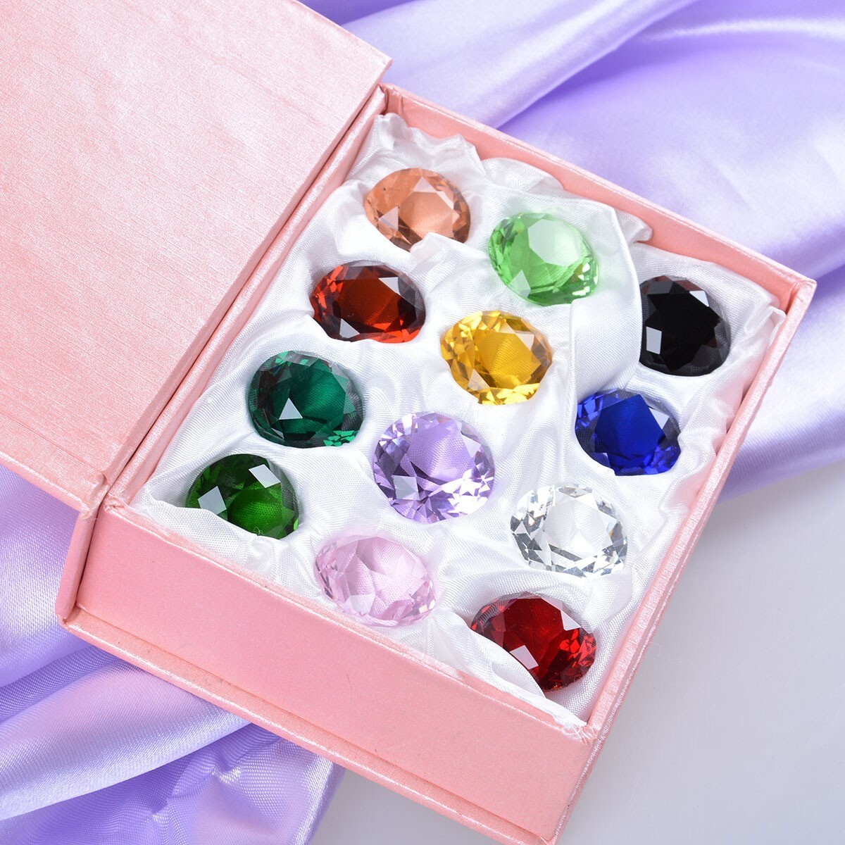 Set of 12 Color Crystal Diamond Glass Paperweight Art Giant For Wedding 25MM