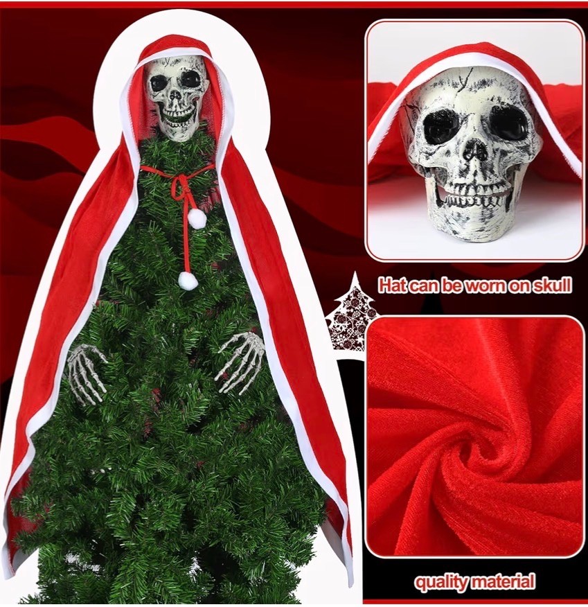 Christmas Tree Topper Gothic Skull Hands Red Cloak