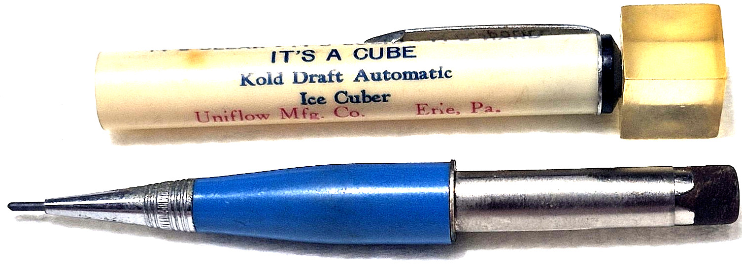 ICE CUBE TOPPER “Kold Draft Ice Cube Maker* Uniflow Mfg*Eire Pa” Working Pencil