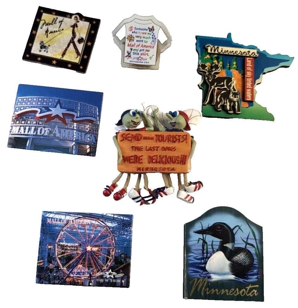 lot of 7: Souvenir Minnesota State Fridge Magnet Collection, Mall of America