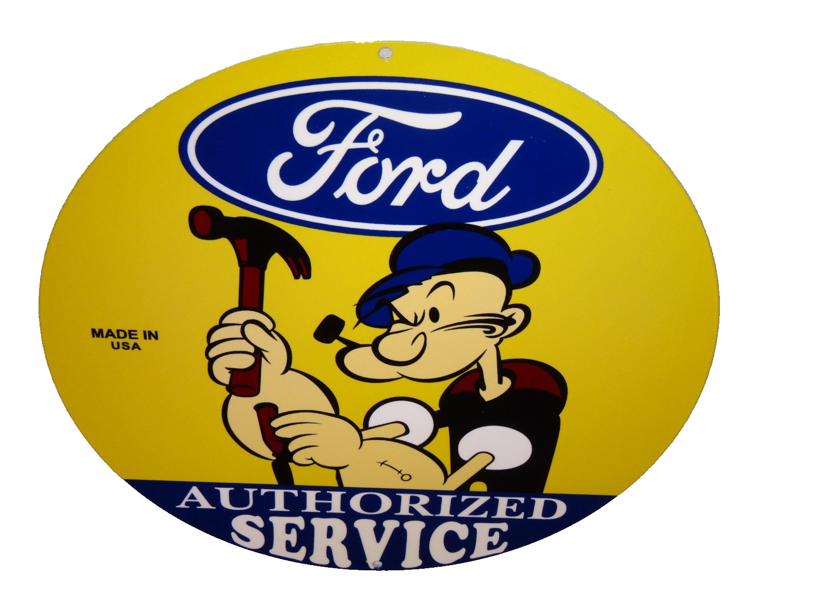 VINTAGE FORD SERVICE W/ POPEYE THE SAILOR MAN 12″ ENAMEL METAL GASOLINE OIL SIGN