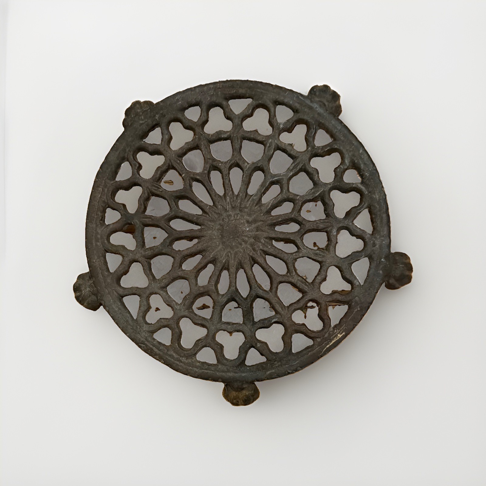 Antique Cast Iron Trivet Round Paw Feet