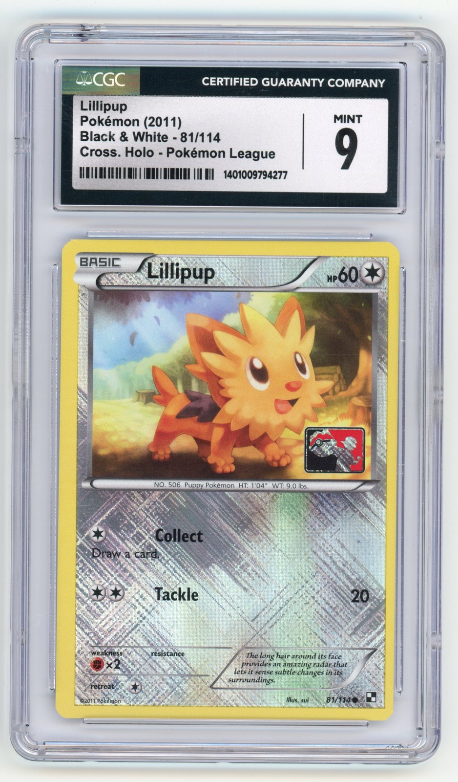 2011 POKÉMON LEAGUE CROSSHATCH HOLO #81 LILLIPUP BLACK AND WHITE CGC 9 81/114