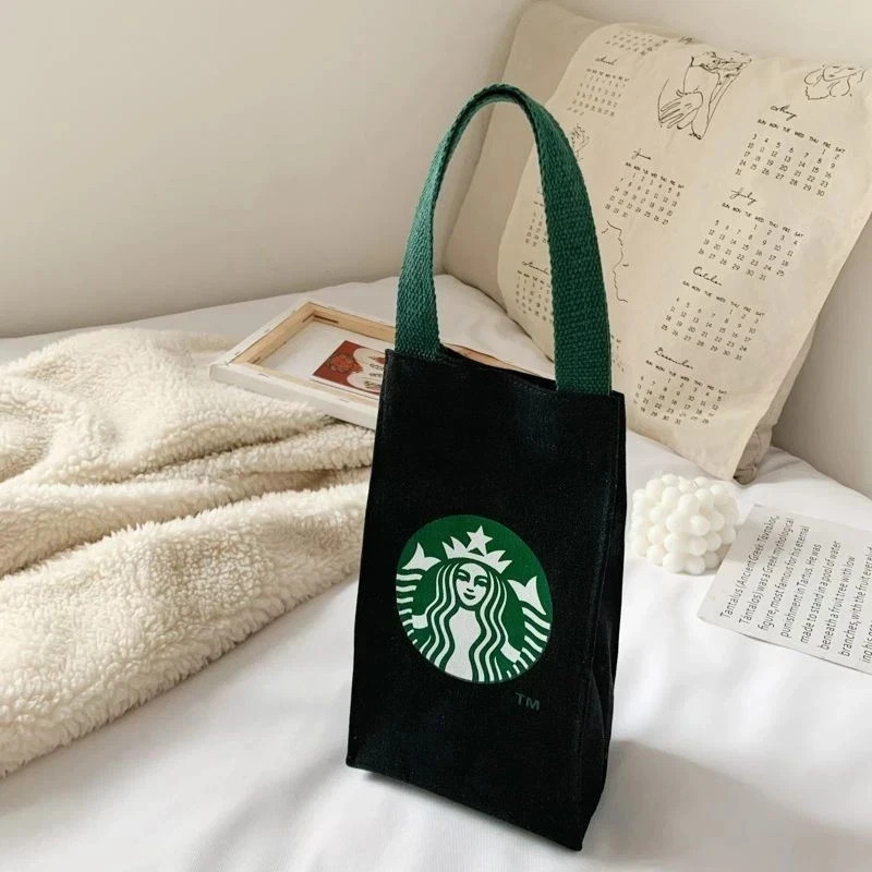 Starbucks Canvas Tote Bag Insulated Bottle Bag with Green Handles Portable Reusa
