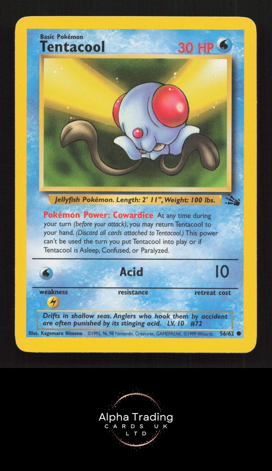 Tentacool 56/62 Common Fossil Pokemon Unlimited Lightly Played D