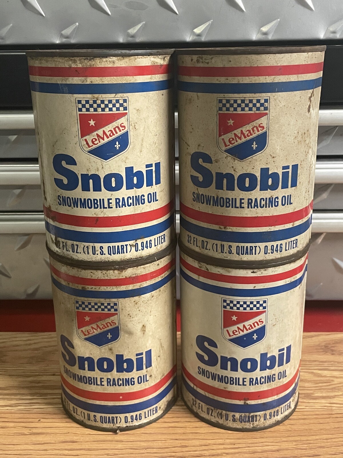 Vintage LeMans Snobil Racing Snowmobile Snow Machine 2 Cycle Oil Tin Can Full