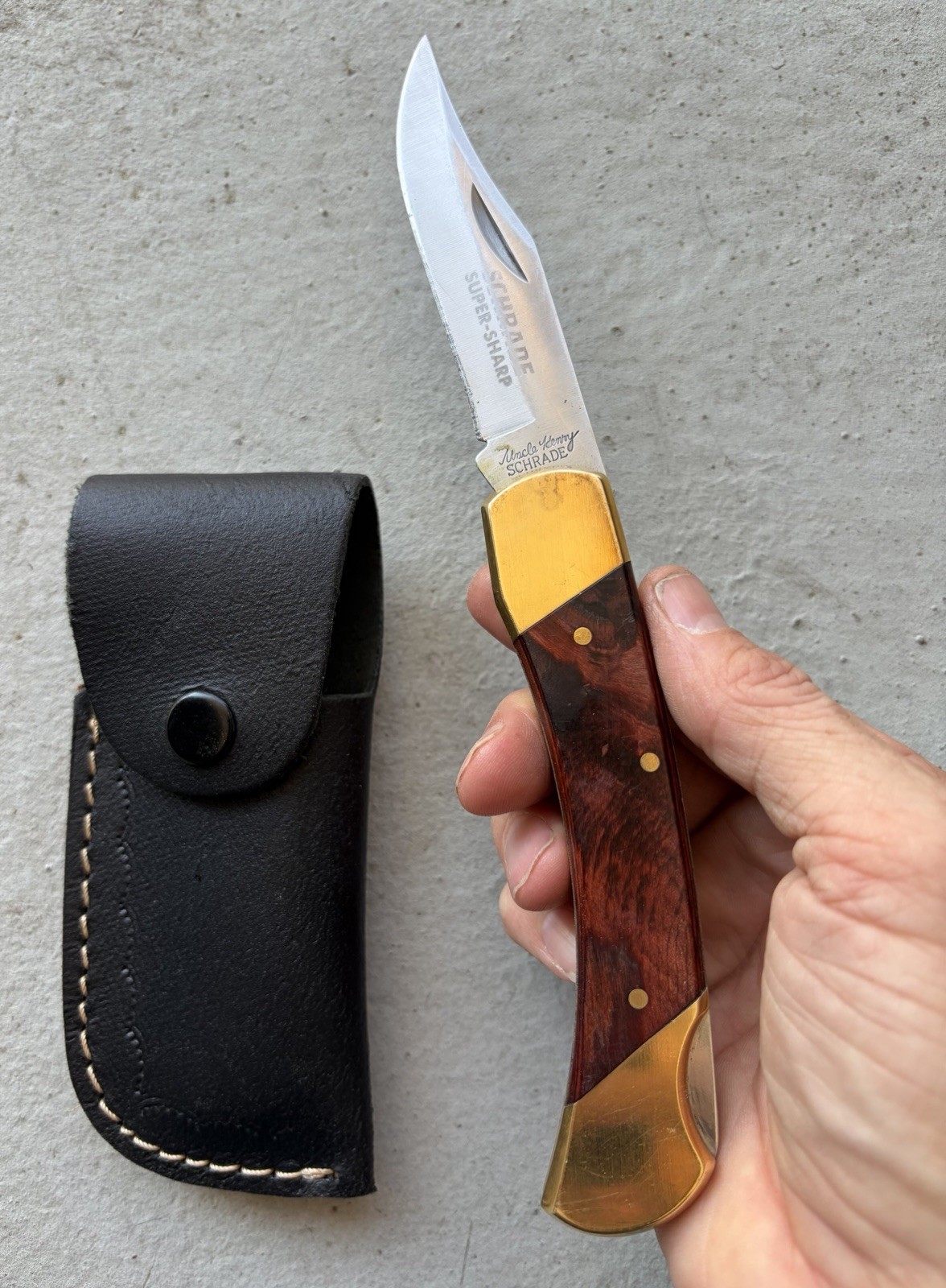 SCHRADE UNCLE HENRY 5″ LB7 FOLDING KNIFE CUSTOM BLACK SHEATH 1ST PRODUCTION RUN