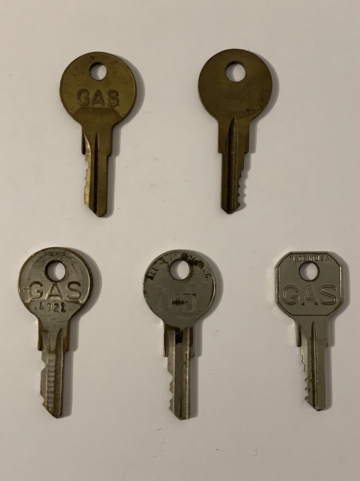 Lot Of 5 Vintage Gas Cap Fuel Tank Keys No Locks Factory Cut Brass Old