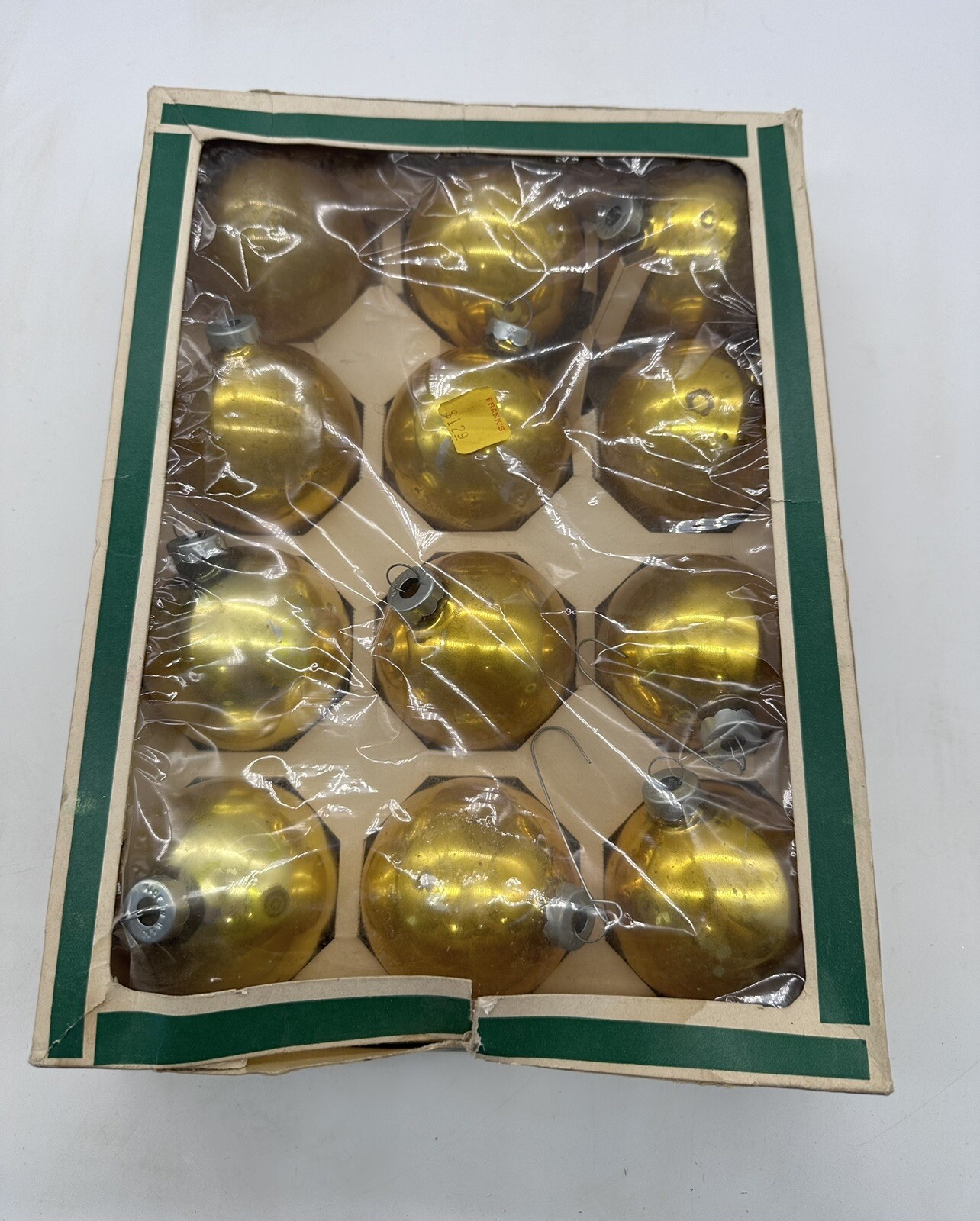 Lot of 12 Vintage Gold Rauch Shiny Glass Ball Ornaments Christmas Tree Decor