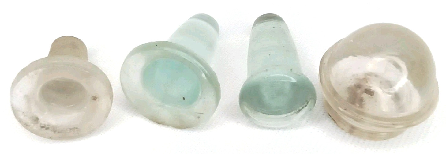 Antique 1900s Glass Stopper Set Of 4 Clear & Blue For Medicine Or Perfume Bottle