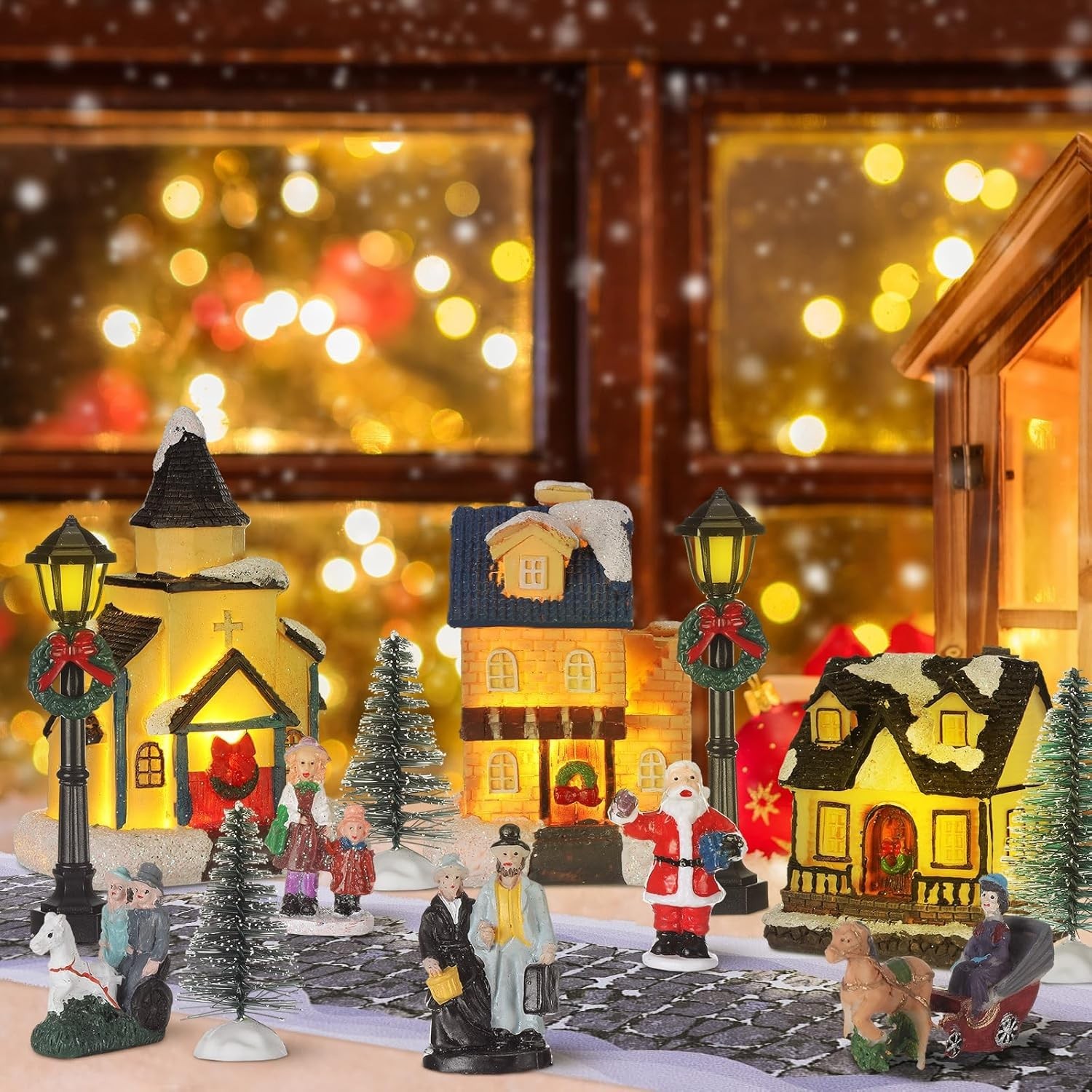 27 Pcs Christmas Village Sets Figurines Decoration LED Lighted Village Houses Co
