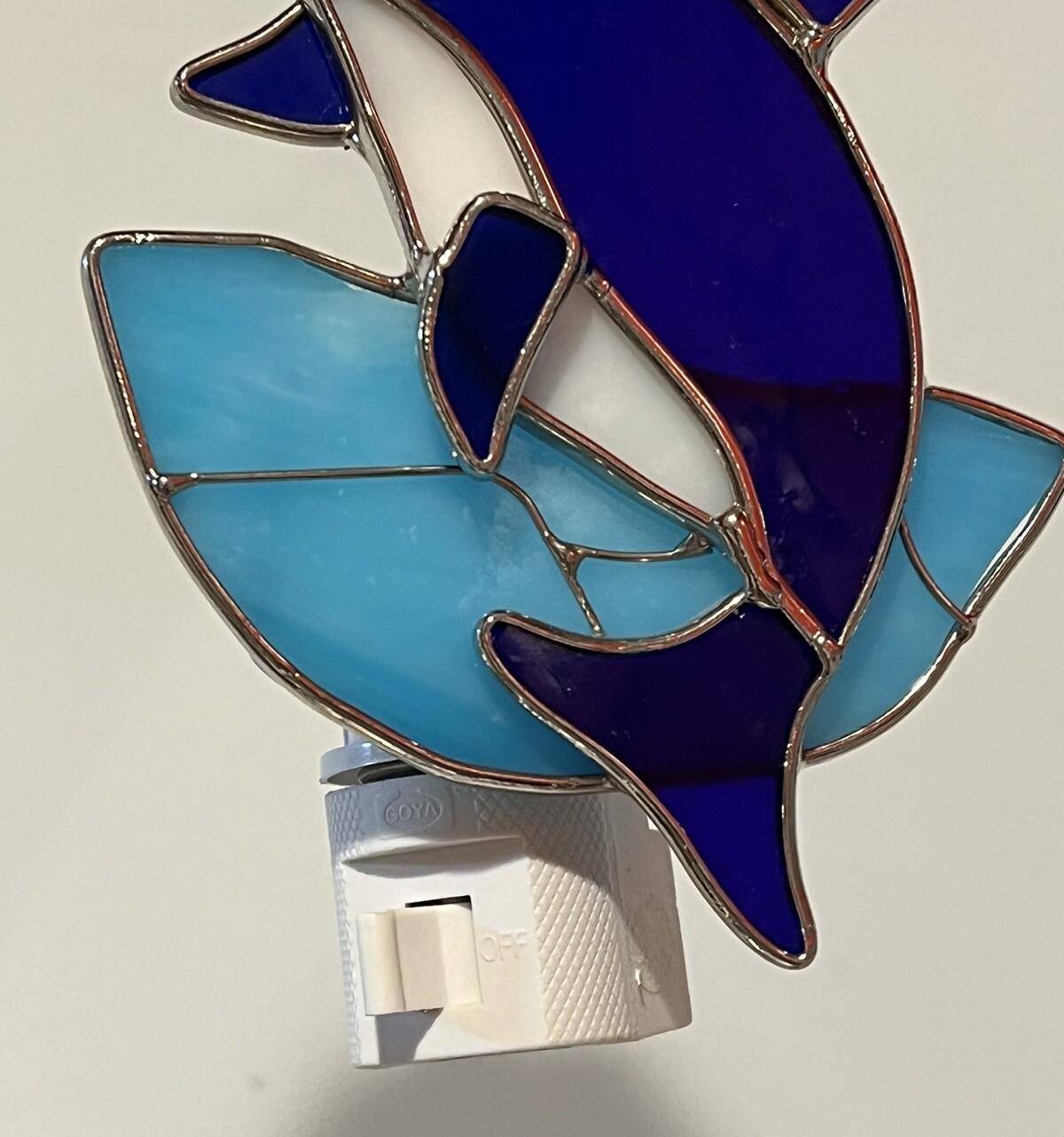 Dolphin Stained Glass Wall Plug Night Light On Off Switch Blue *NO BULB* Works!