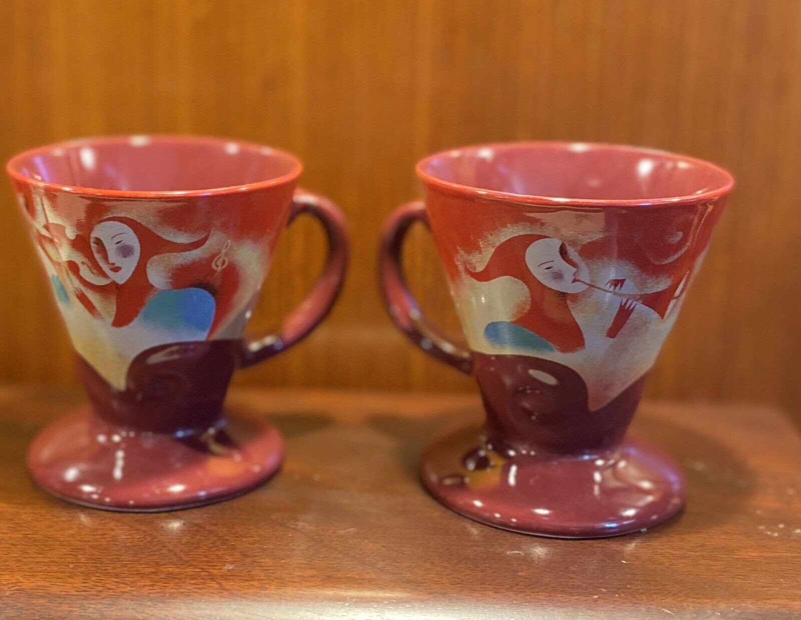 Vintage Frangelico Expresso Cup Set Of 2 Footed Linda Frichtel Signed 1999