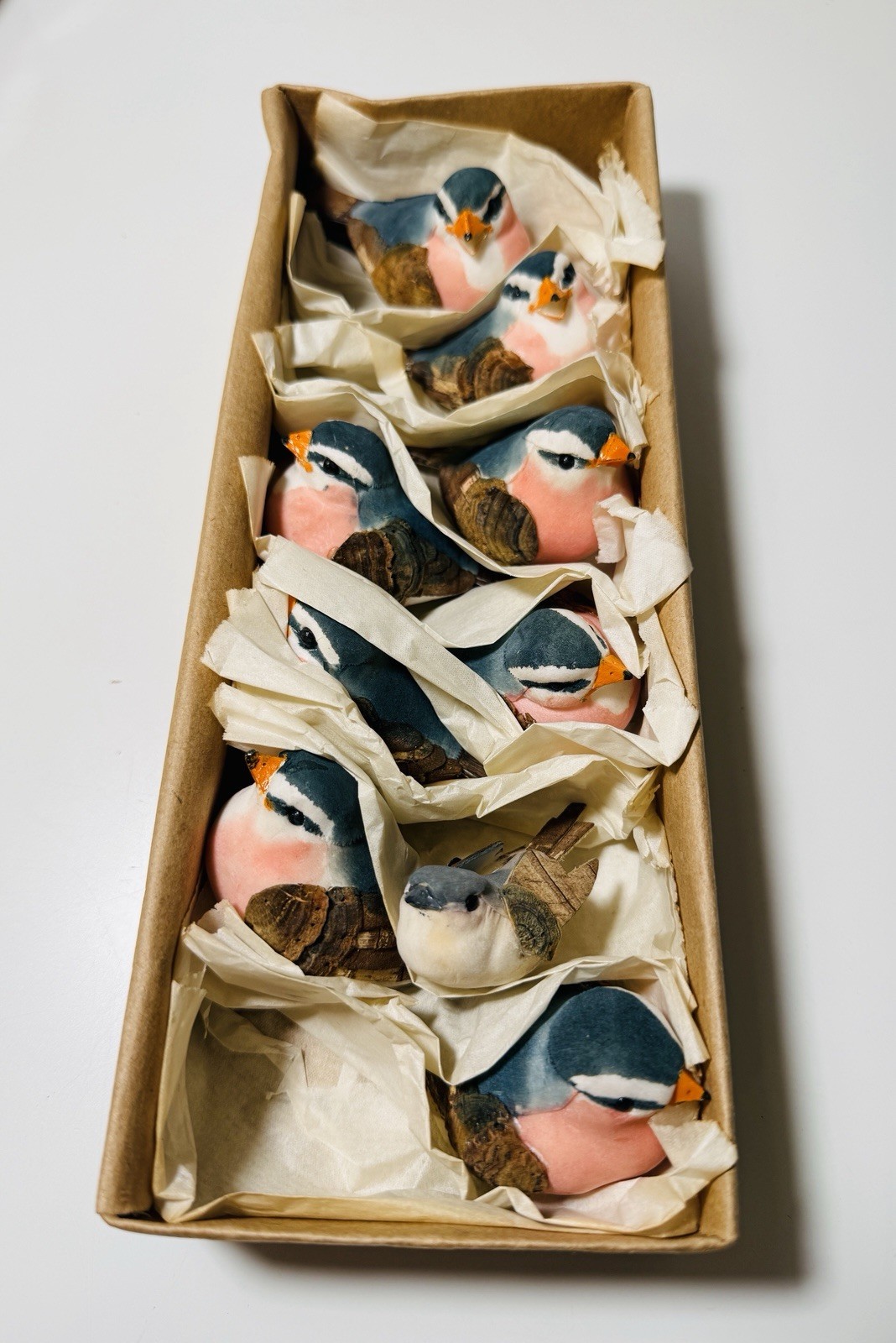 Lot of 9 Vintage Hand Crafted Wood Cork Birds 3”