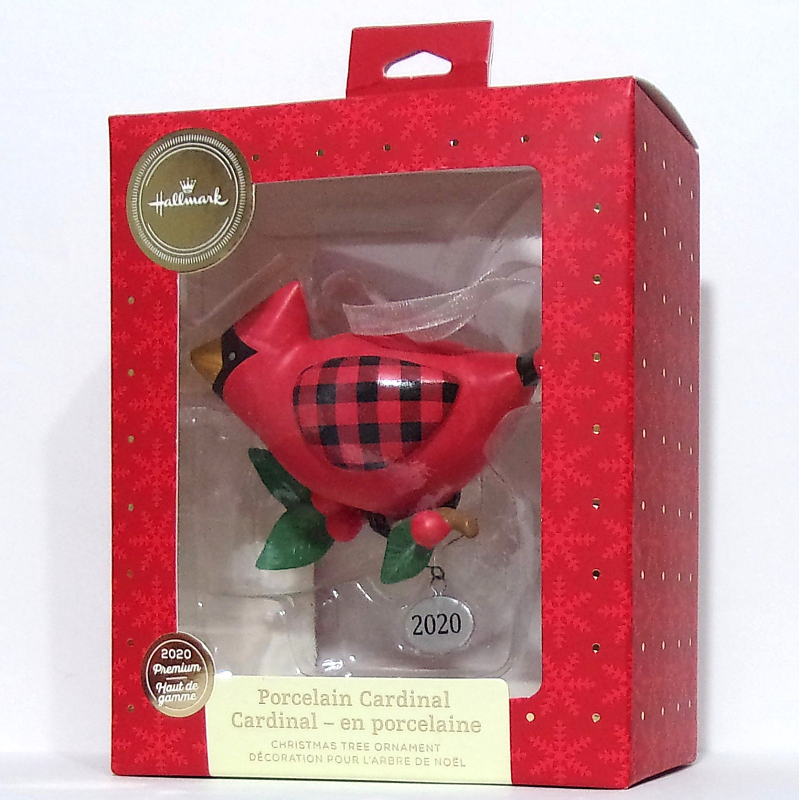 Hallmark 2020 Premium Porcelain Cardinal Ornament Bird Red Buffalo Plaid