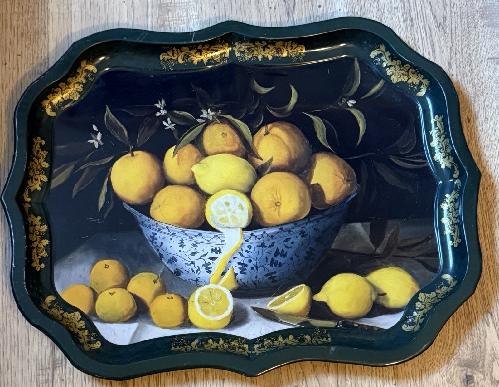Vintage English Bowl of Lemons Serving Tray Ian Logan Large Serving Tray England