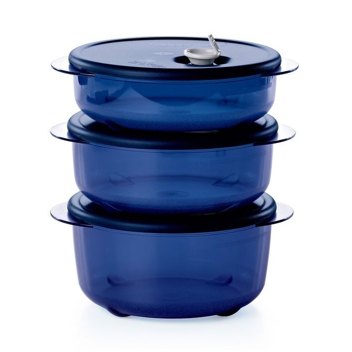 Tupperware Microwave Safe Vent N Serve Round 3 Container Set With Seals NEW