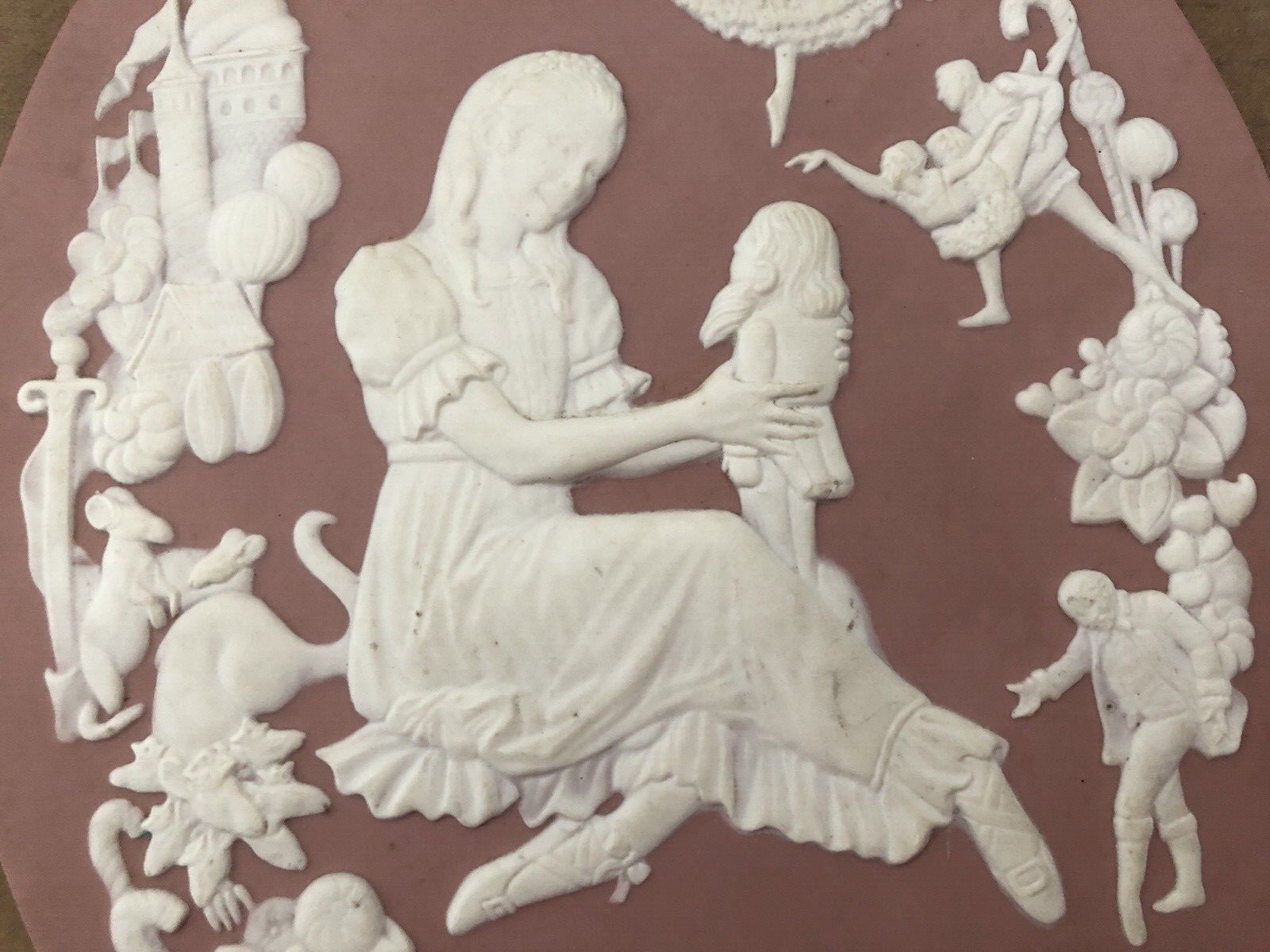 Gorgeous NUTCRACKER BALLET Pink Cameo Jasperware Wall Plaque BALLERINA signed JL