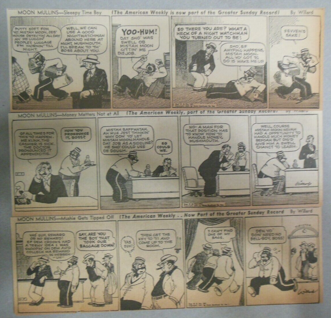 (26) “Moon Mullins” Dailies by Frank Willard3/1941 Size: 3 x 10 inches