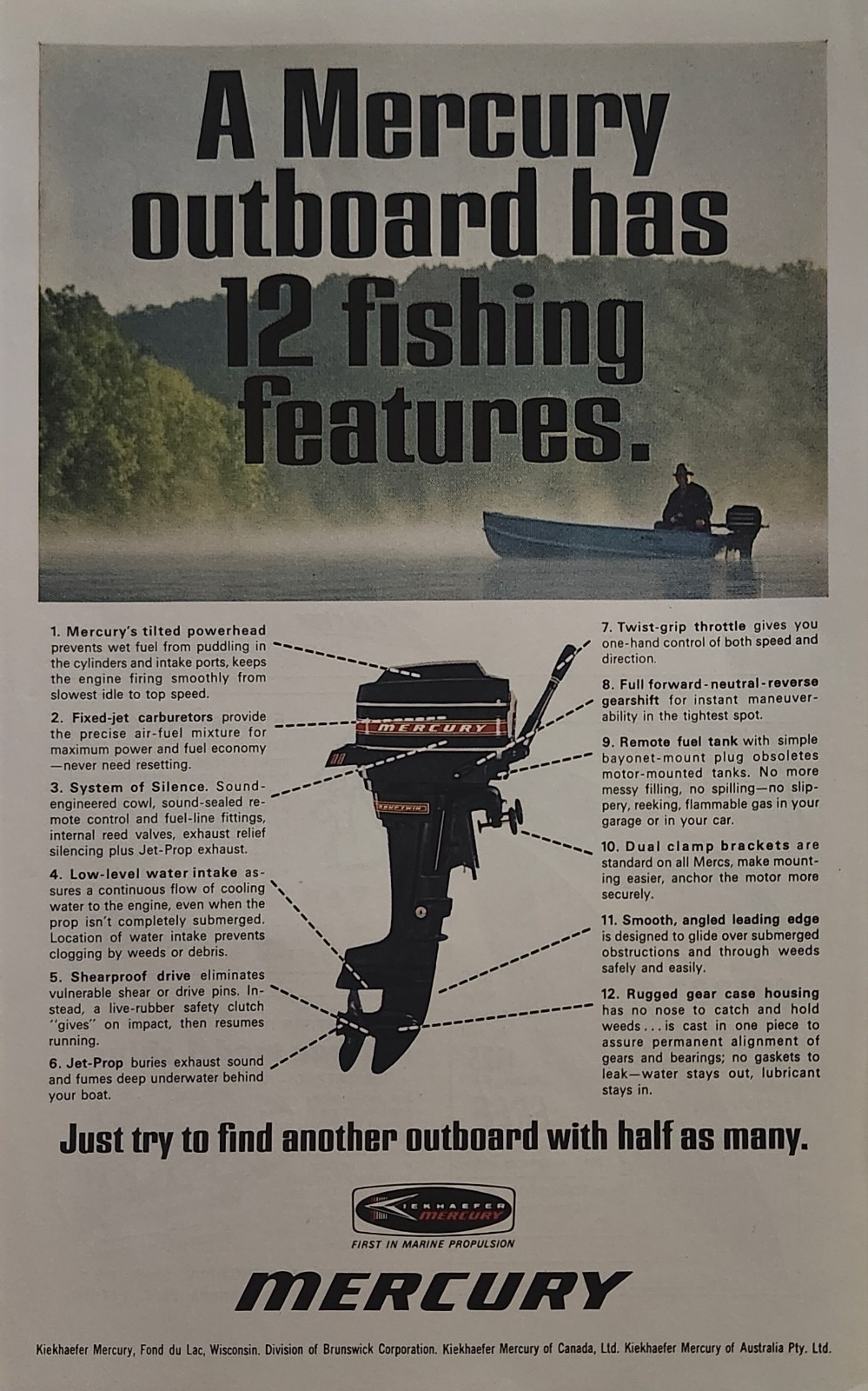 1968 Mercury Outboard Motors Boating Print Ad Fishing 1960s Mid Century