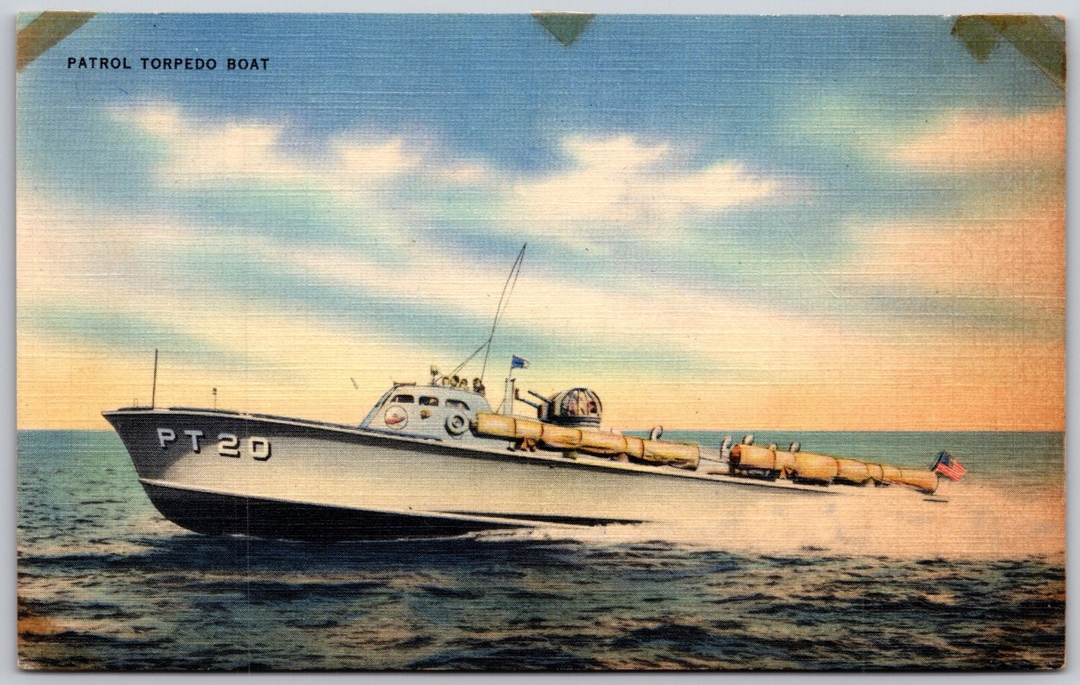 WWII US Navy PT Boat 20 Curt Teich Linen Postcard 1945 Annapolis MD Posted