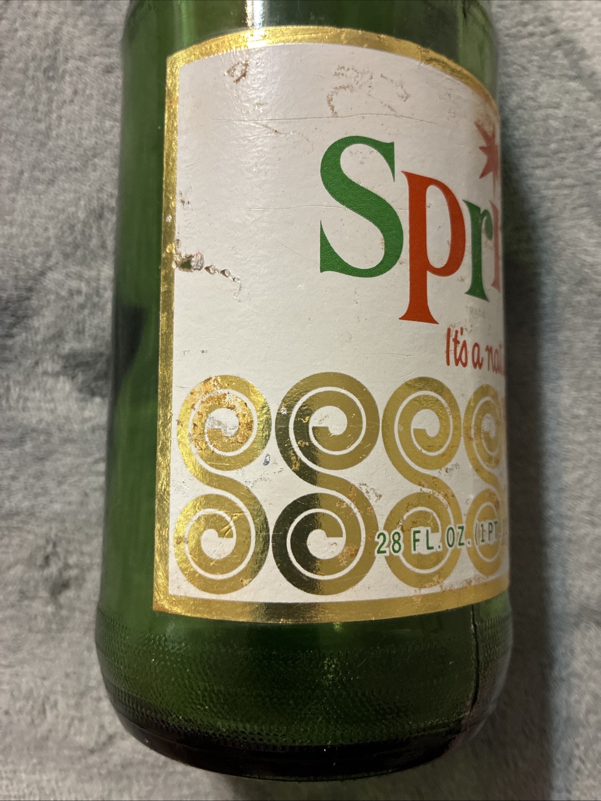 Vintage Sprite Double Paper Labels 28oz Soda Bottle: 1970–SC Tax Paid Stamp Cap