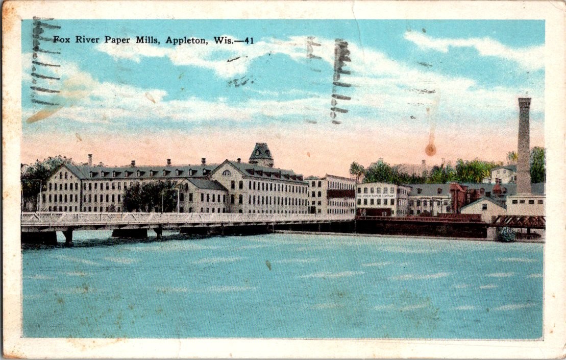 Fox River Paper Mills Appleton Wisconsin 1938 Postcard E.C. Kropp Industrial