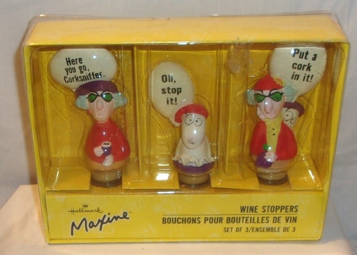 HALLMARK MAXINE COMIC WINE BOTTLE STOPPER SET – NEW IN BOX –