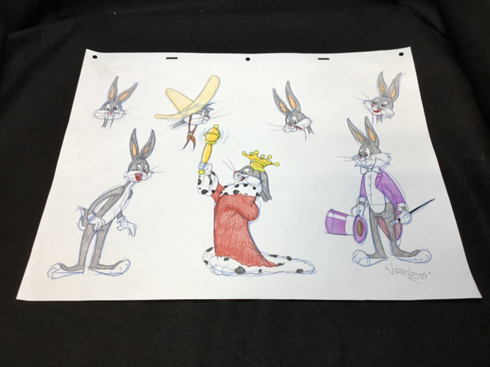 Signed Bugs Bunny King Outfit OG Looney Tunes Comic Art Virgil Ross 17 X 13.5