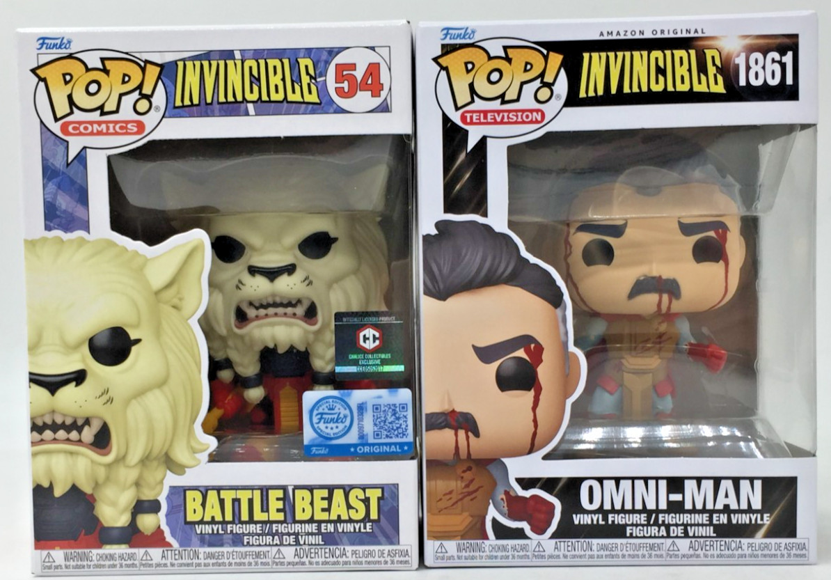 Funko Pop! Invincible Omni Man #1861 BD Battle Beast #54 Chalice EX Set of 2