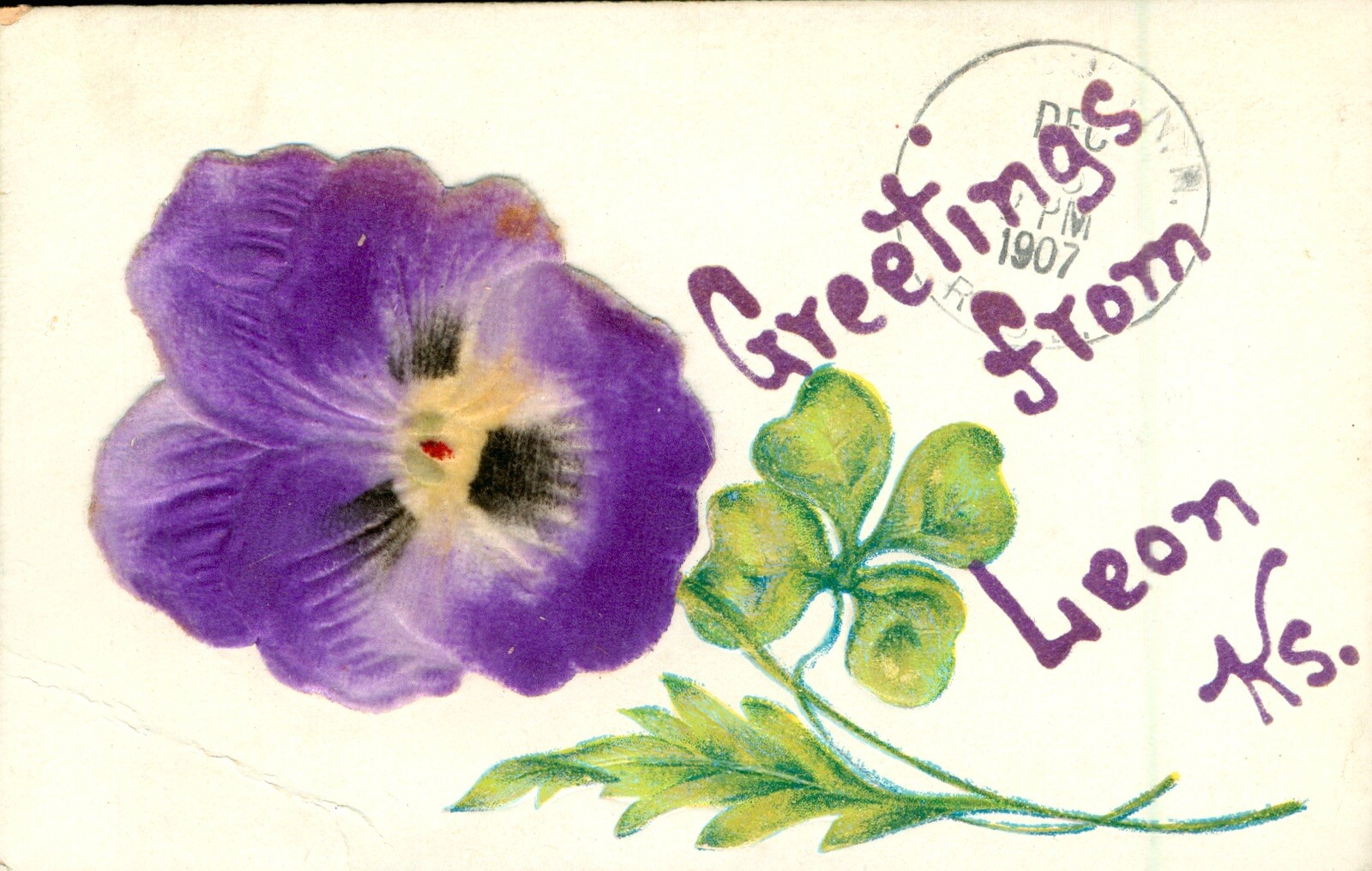 Christmas Xmas Antique 1900-1919 Embossed Postcard Greetings From Leon, Kansas N