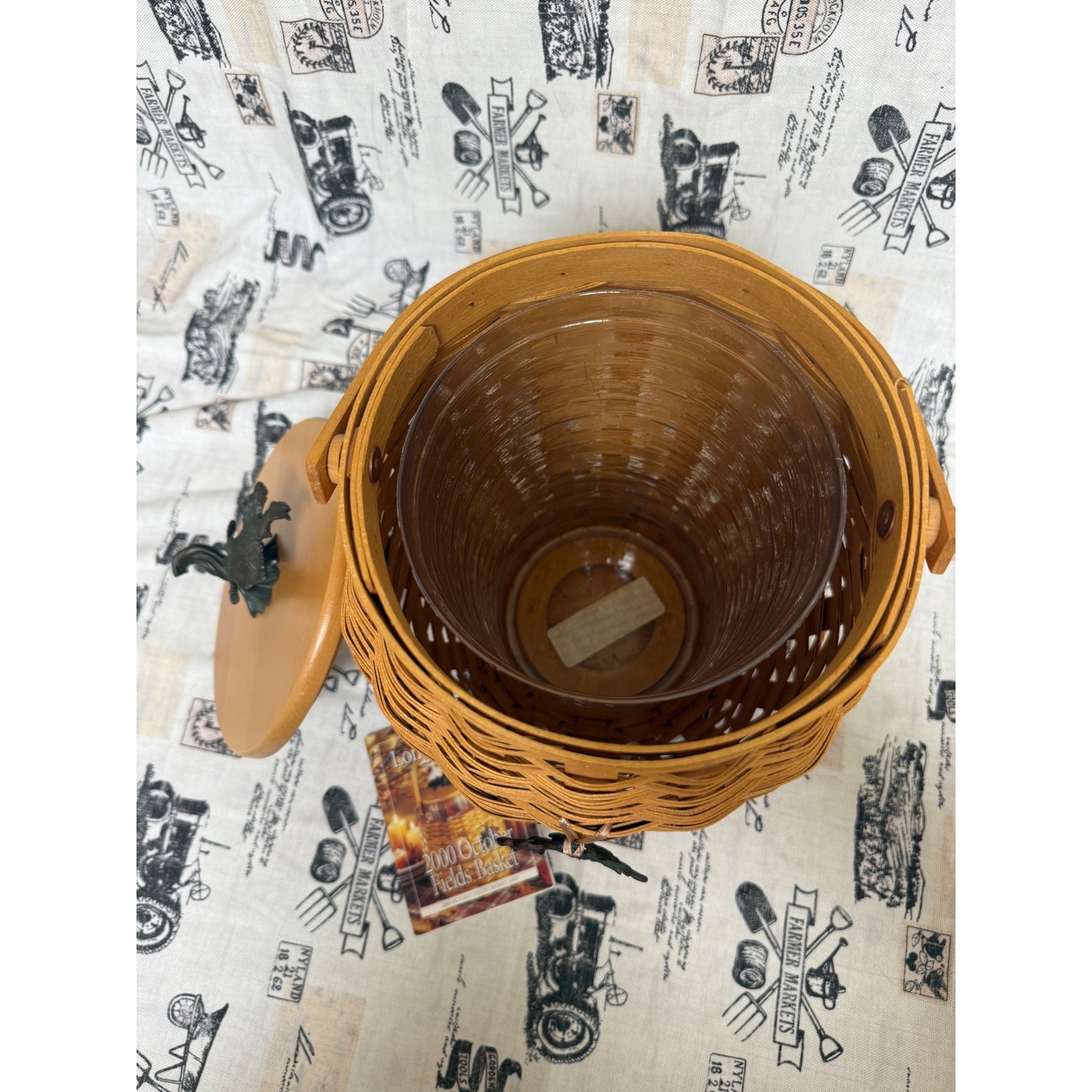 Longaberger 2000 October Fields Basket with Lid Protector and Leaf Tie-On