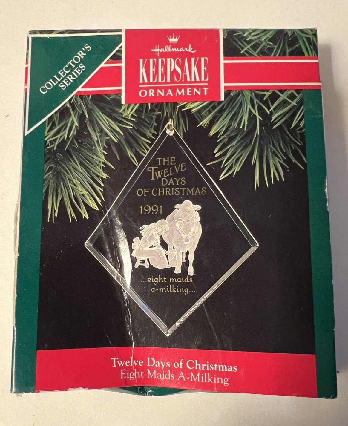 HALLMARK ACRYLIC ORNAMENT TWELVE DAYS OF CHRISTMAS ‘EIGHT MAIDS A-MILKING 1991
