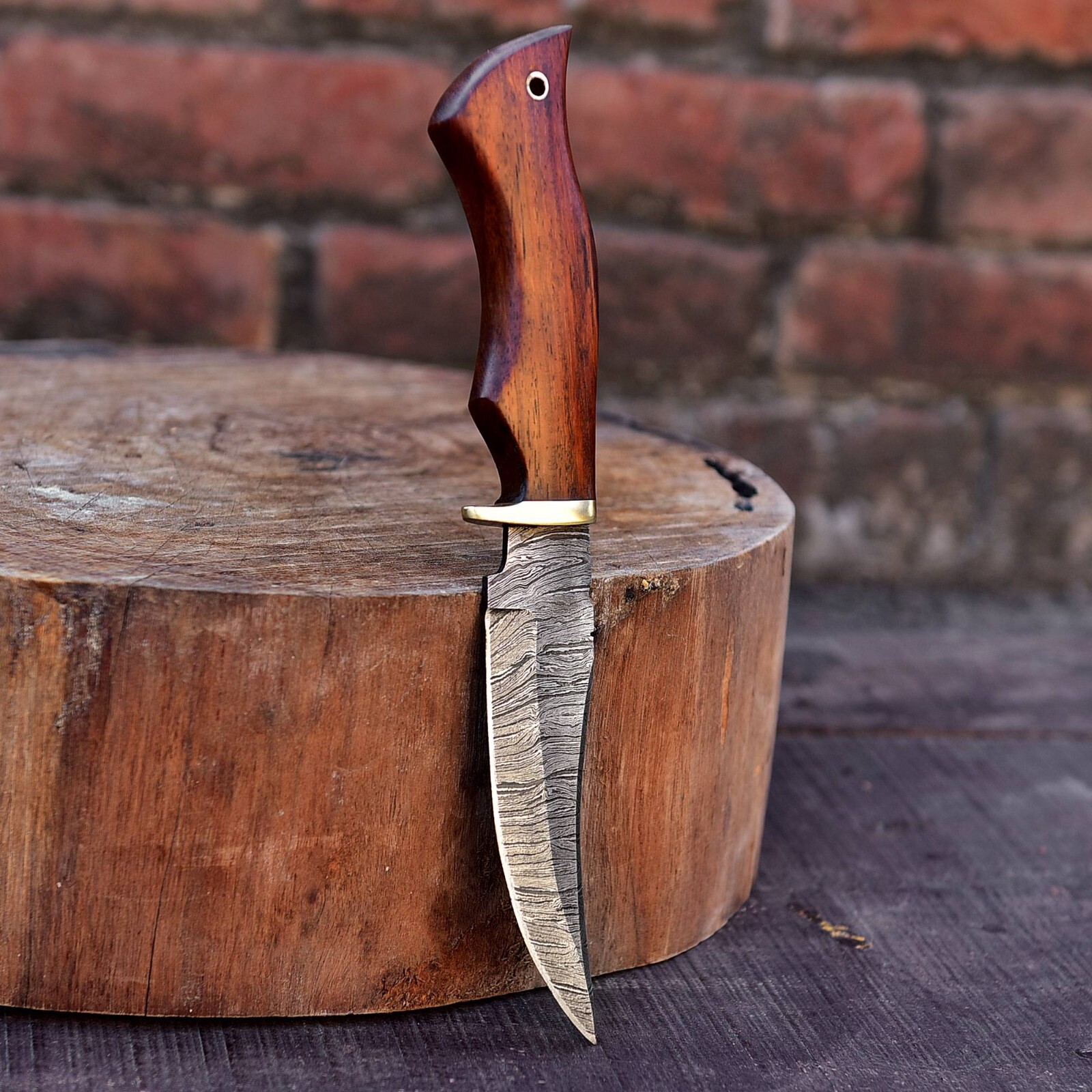 CUSTOM HANDMADE DAMASCUS STEEL HUNTING SKINNING KNIFE WOOD HANDLE SURVIVAL