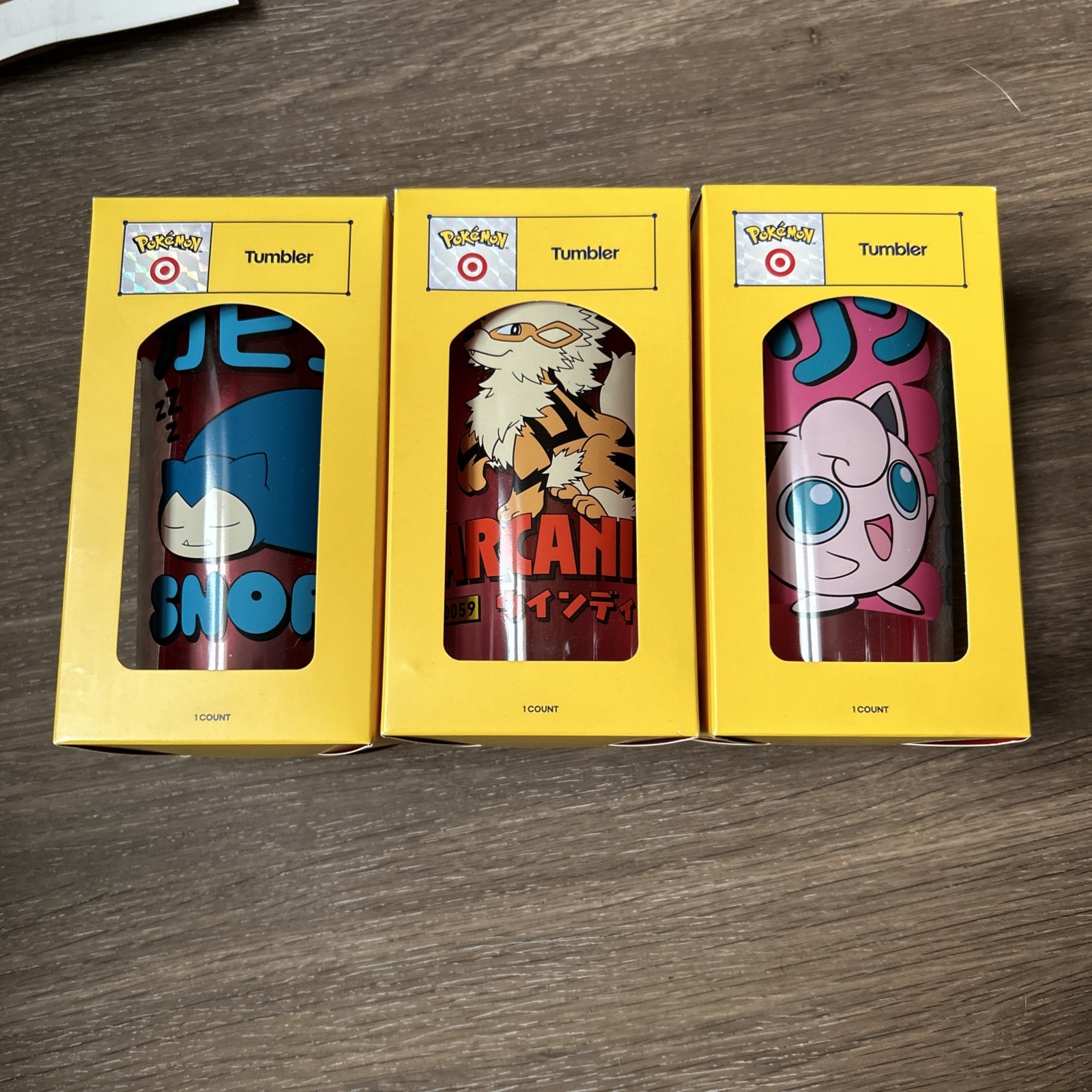 New Pokémon X Target Set of 3 Tumbler Jigglypuff Snorlax Arcanine