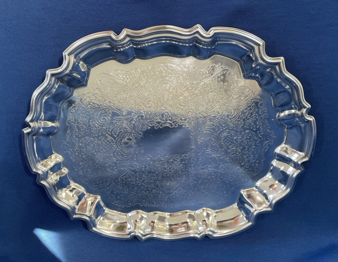 Vtg Leonard Silver Plate Serving Tray Hallmarked 14″ × 11″ HTF Near Mint