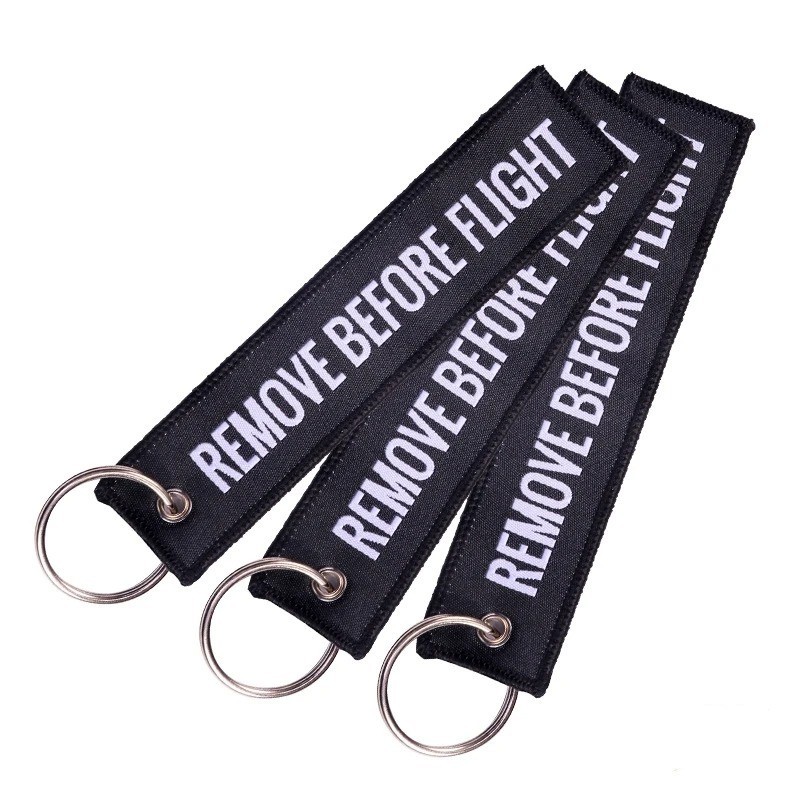 5PCS Remove Before Flight Key Chain Jet Tag Keychain Both Sides Text Embroidery